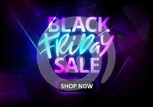 Black Friday Sale Banner. Neon Text on Dark Background. Vector Advertising Illustration