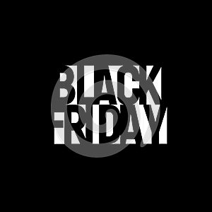 Black Friday sale banner. Night discount poster design. Offer tag geometric lettering. White text on black background