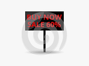 Black friday sale banner. Notice board buy now discount 60 percent. Vector