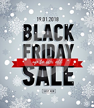 Black friday sale banner. Online shopping. Winter snowy poster