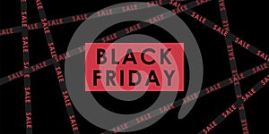 Black friday sale banner with red crossed ribbons and rectangle poster with text. Black friday advertising design