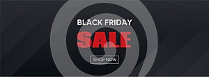 Black Friday Sale banner. Shop now. Abstract vector long dark minimal background for facebook cover, discount flyer