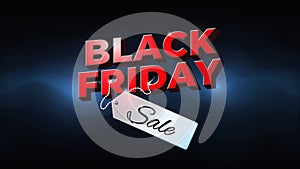 Black friday sale banner. Special offer price sign. Bright black friday flyer with sale price tag. Dark background, blue electric