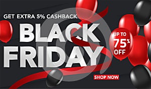 Black Friday Sale banner template background with red and black ballons and conffeti. Special offer. end of season, Template for b