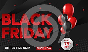 Black Friday Sale banner template background with red and black ballons and conffeti. Special offer. end of season, Template for b