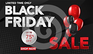 Black Friday Sale banner template background with red and black ballons and conffeti. Special offer. end of season, Template for b