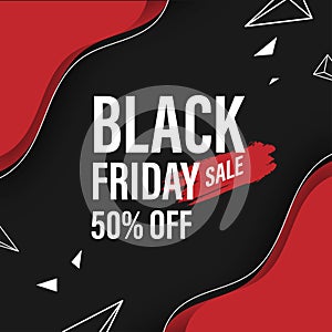 Black friday sale banner template papercut style, promotion discount sign geometric shape background