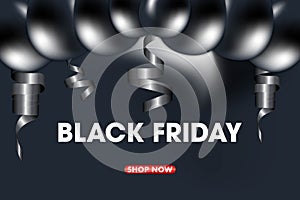 Black Friday sale banner vector background, black ballons and conffeti