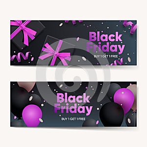 Black Friday Sale banners. Modern design with black and pink typography. Templates for promotion, advertising, web