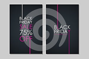 Black Friday Sale banners. Special offer, discount up to 75% off, ultimate sale.