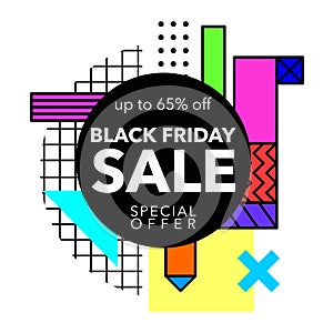 Black Friday Sale colorful bright poster promo department store. Fashion product discount.