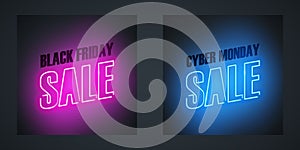 Black Friday Sale and Cyber Monday Sale neon promotional signs for sale promotion.
