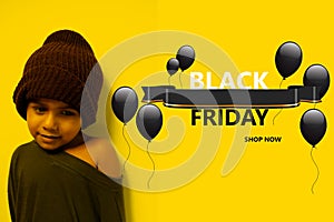 Black friday sale design Decorative black balloons Advertising Discounts symbol with baby photo