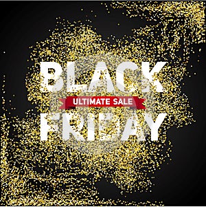 Black Friday sale design template. Black Friday banner with gold