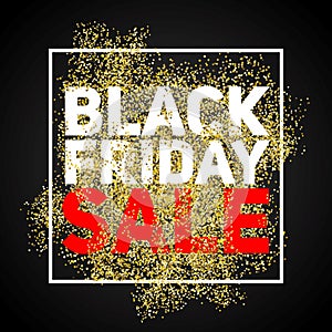 Black Friday sale design template. Black Friday banner with gold