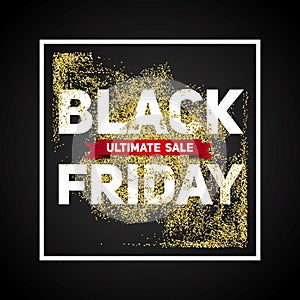 Black Friday sale design template. Black Friday banner with gold