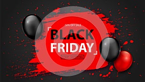 Black Friday Sale. Discount banner with balloons