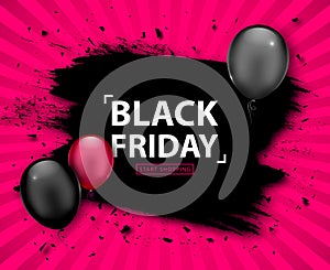 Black Friday Sale. Discount banner with balloons