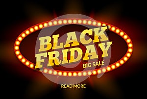 Black Friday SALE frame design template. Black friday discount retro banner with neon sign light frame. Vector