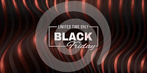 Black Friday Sale futuristic banner. Abstract, 3D, glittering waveforms background. Fashion advertising promotion template.
