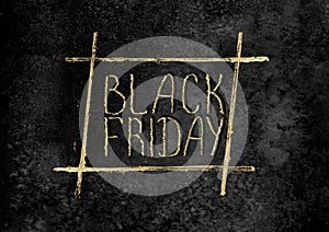 Black Friday sale glitter background. Gold shiny glittering hand drawn lettering on black watercolor texture