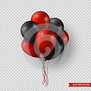 Black Friday sale glossy balloons. Realistic design elements isolated on transparent background, vector illustration.