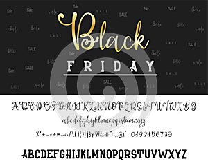 Black Friday sale. Hand drawn typeface set. Vector logo font. Typography alphabet for your designs: badge, typeface