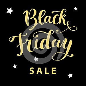 `Black Friday sale`hand lettering golden text on a black background