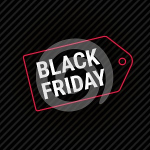 Black Friday sale label, tag. Vector template banner. White text on black background