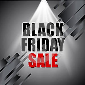 Black friday sale with light effect and abstract elements on silver background. Vector illustration.