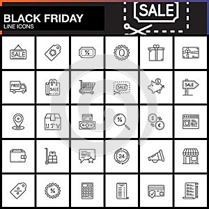 Black Friday Sale line icons set, Shopping outline vector symbol