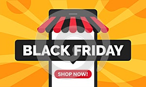 Black friday sale with mobile store smartphone app banner promotion template design