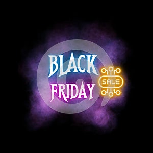 Black Friday sale neon sign on black background. Vector stock illustration.