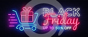 Black Friday Sale neon text vector design template. Black Friday Sale neon logo, light banner design element colorful