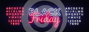 Black Friday Sale neon text vector design template. Black Friday Sale neon logo, light banner design element colorful