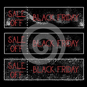 Black Friday Sale Off Horizontal Posters Set Background Grunge Paint Splatter Discount Banners Collection