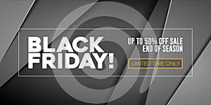 Black Friday Sale Poster, Banner 3D Balloons Background. Spesial Offer. Up To 50 . End Off Season.