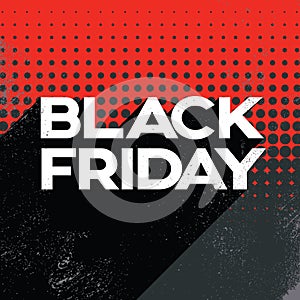 Black friday sale poster banner template with long shadow retro typography text and polka dot background.