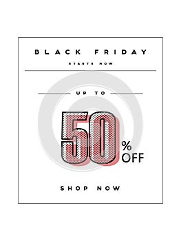 Black friday sale poster or banner vector template with creative retro typography with polka dots. Holiday season sale