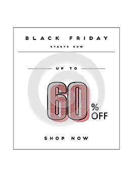 Black friday sale poster or banner vector template with creative retro typography with polka dots. Holiday season sale