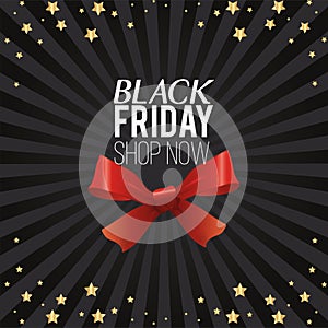Black friday sale poster with red ribbon bow