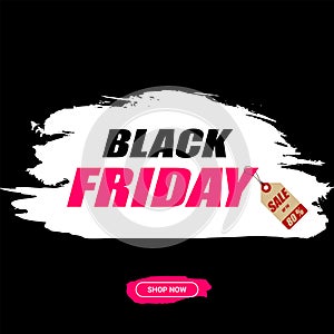 Black friday sale poster template with discount up to 80 percent and shop now button for landing page and web design. Vector