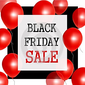 Black Friday sale with Red floating balloons. Realistic  design