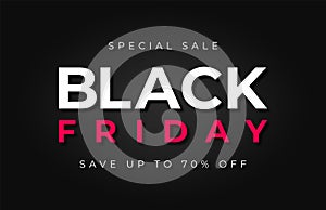 Black Friday sale. Red and white text on dark luxury background. Black Friday promotion and advertising, special offer