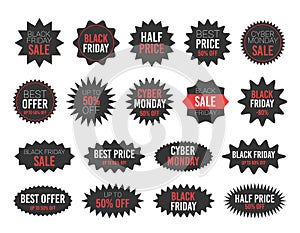 Black friday sale round starburst sticker set.