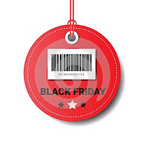 Black Friday Sale Round Tag With Bar Code Isolated On White Background