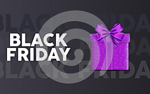 Black friday sale sale landing page with purple suprise packet in black gradient background. vector illustration. EPS 10