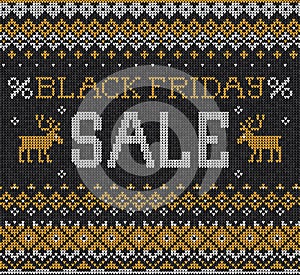 Black Friday Sale: Scandinavian or russian style knitted embroidery pattern with borders.