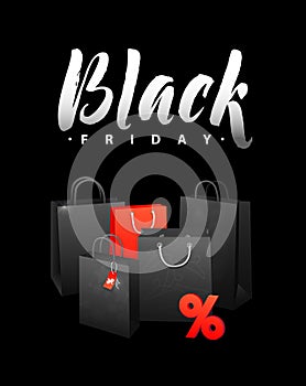 Black Friday Sale Shopping Bag. Promo Abstract Calligraphic Vector Illustration for your business artwork.