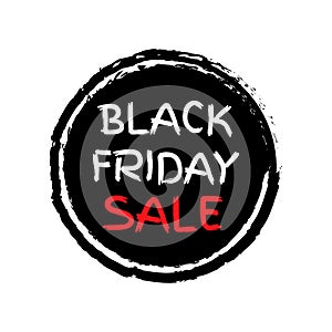 Black Friday Sale sticker or icon. Price off discount circle label or tag with grunge texture. Hand drawn promo badge